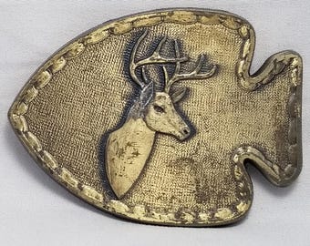 Vintage Belt Buckle Deer Buck Torso Head On Arrow Shape Buckle Gold Color Gift