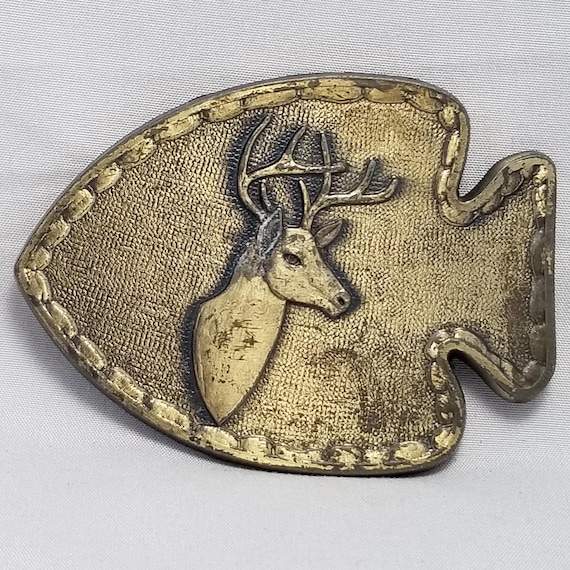 Vintage Belt Buckle Deer Buck Torso Head On Arrow Shape Buckle Gold Color Gift