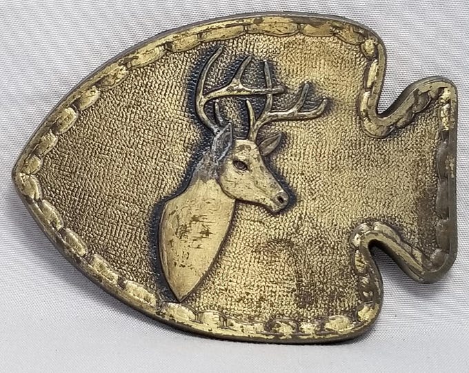 Vintage Belt Buckle Deer Buck Torso Head On Arrow Shape Buckle Gold Color Gift