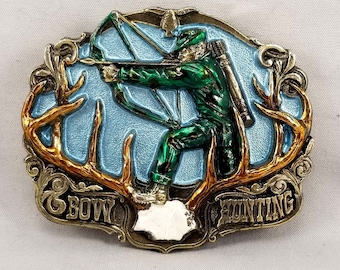 Hebilla de cinturón de 1986 con astas de ciervo para caza con arco, para cazadores y arqueros, pintada, fabricada en EE. UU.