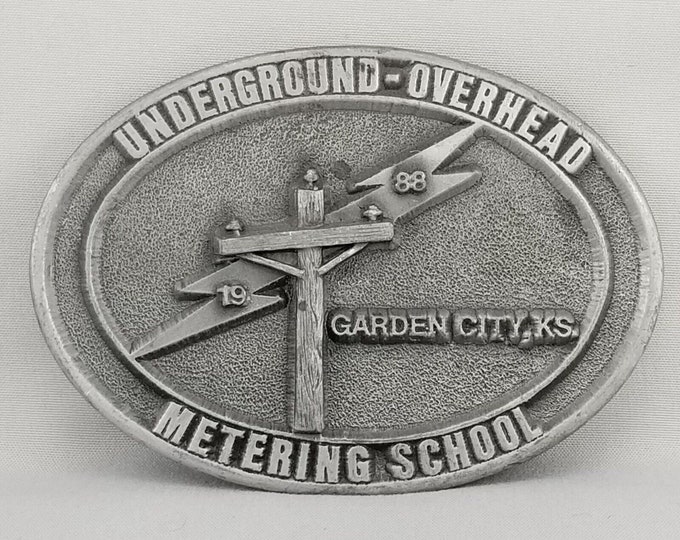 Vintage Belt Buckle 1988 Underground Overhead Metering School Garden City Kansas