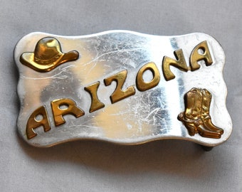 Boucle de ceinture vintage Arizona Nickel Silver Cowboy sud-ouest ouest des États-Unis Chambers Belt Co Phoenix