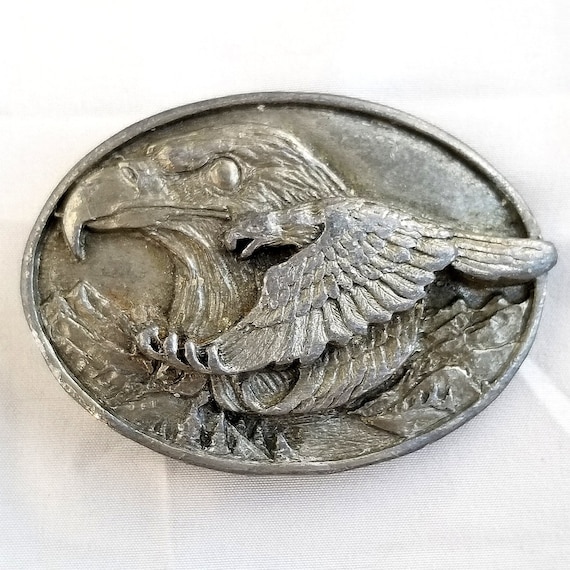 Belt Buckle Pewter 1988 Double Two American Bald Eagles USA Made By Siskiyou