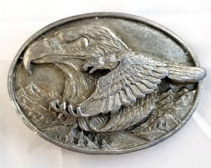 Belt Buckle Pewter 1988 Double Two American Bald Eagles USA Made By Siskiyou