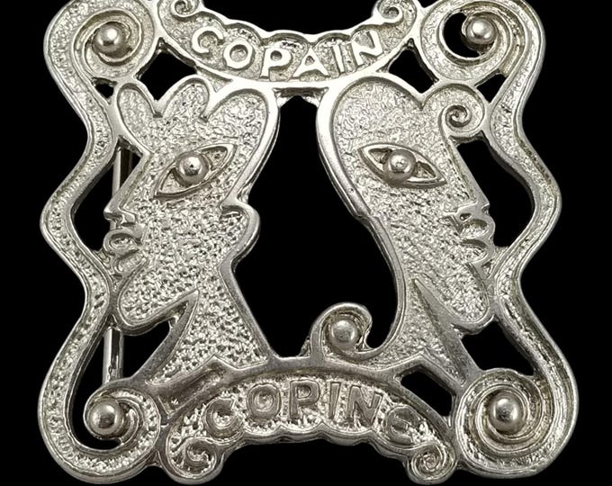 Vintage Copain Copine Two Faces Silver Tone Belt Buckle French Art Nouveau Style