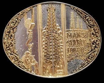 Vintage Belt Buckle Volvo 1980s Square Solid Brass Epoxy