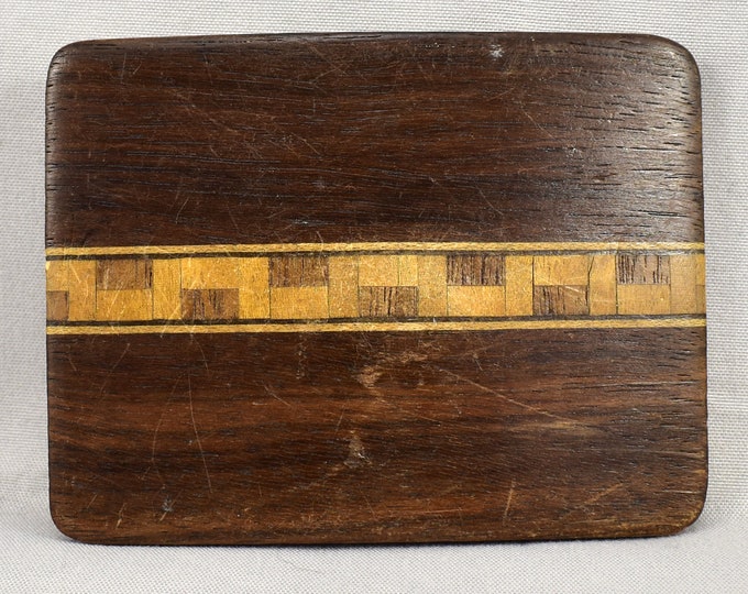 Vintage Belt Buckle Wood Saw Teeth Tooth Pattern Inlay Wooden