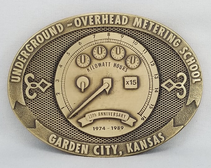 Belt Buckle Brass 1989 Underground Overhead Metering School Garden City Kansas