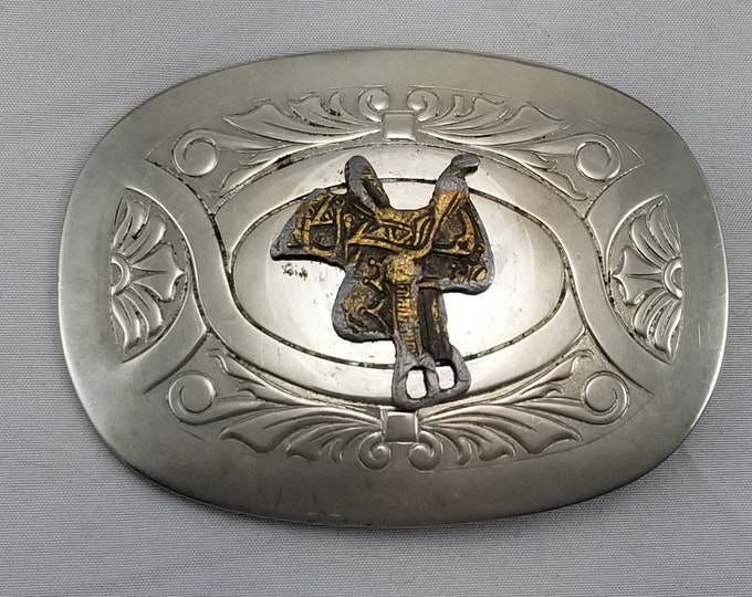 Belt Buckle Horse Saddle Western Stamped Filigree USA Made By Chambers Belt Co