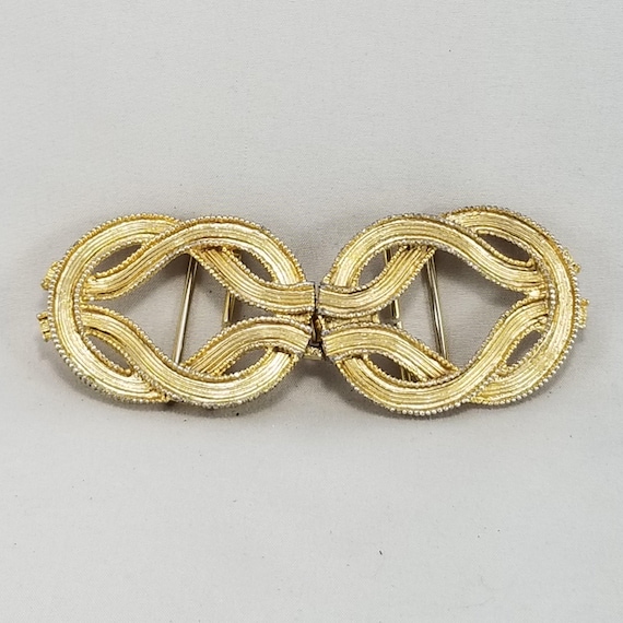 Gold Tone Interlocking Vintage Belt Buckle, Two Piece Figure Eight Rope Braid