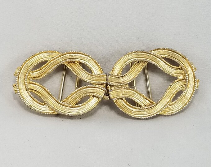 Gold Tone Interlocking Vintage Belt Buckle, Two Piece Figure Eight Rope Braid