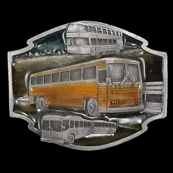 Buses Move the World Belt Buckle USA Made Transportation Collector Pewter Color