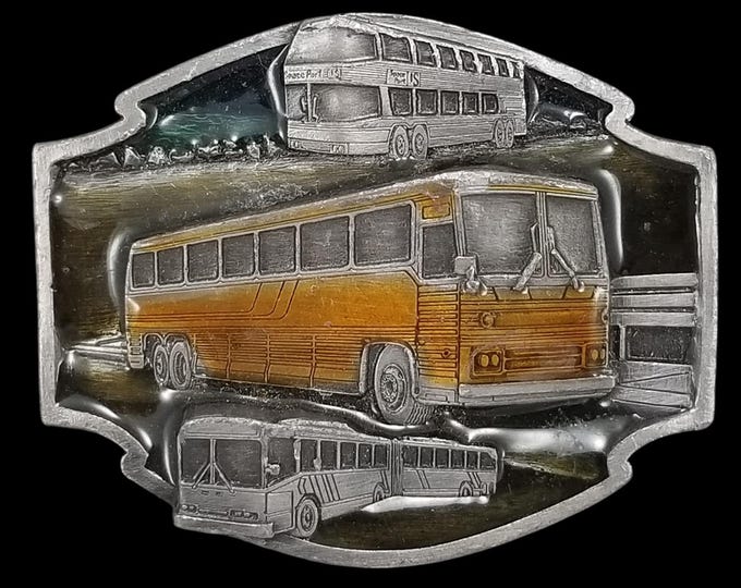 Buses Move the World Belt Buckle USA Made Transportation Collector Pewter Color