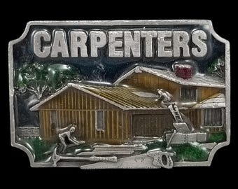 Vintage Carpenters Belt Buckle F-80 Made in USA Pewter Novelty Construction