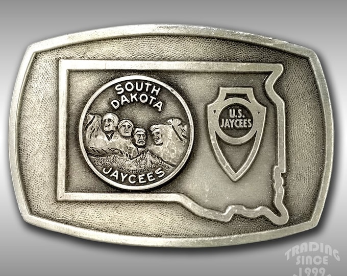 Vintage Belt Buckle South Dakota Jaycees Mt. Rushmore USA Made Fine Pewter Gift