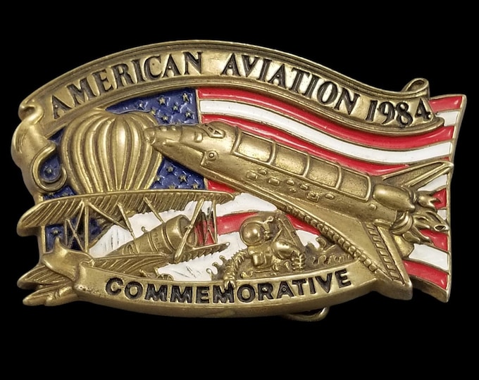 American Aviation 1984 Commemorative Solid Brass Belt Buckle Baron Buckles USA