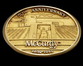 Hebilla de cinturón del 50.º aniversario de Jostens McCurdy Seed Co., 1989, vintage, 1939-1989