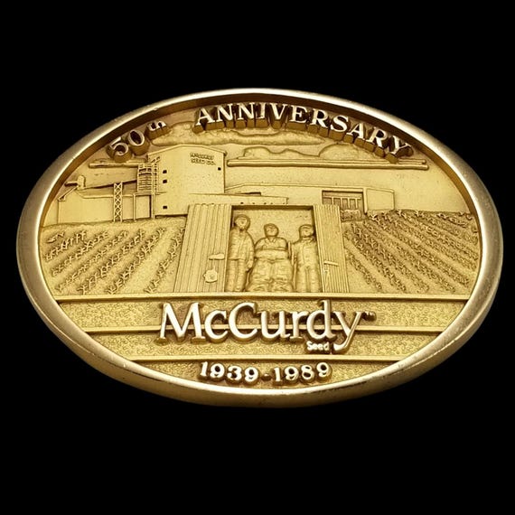 1989 Jostens McCurdy Seed Co 50th Anniversary Belt Buckle 1939-1989 Vintage