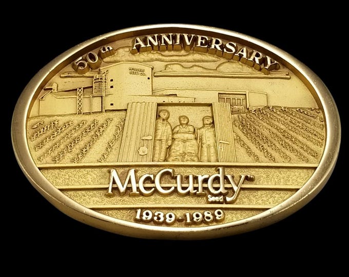 1989 Jostens McCurdy Seed Co 50th Anniversary Belt Buckle 1939-1989 Vintage