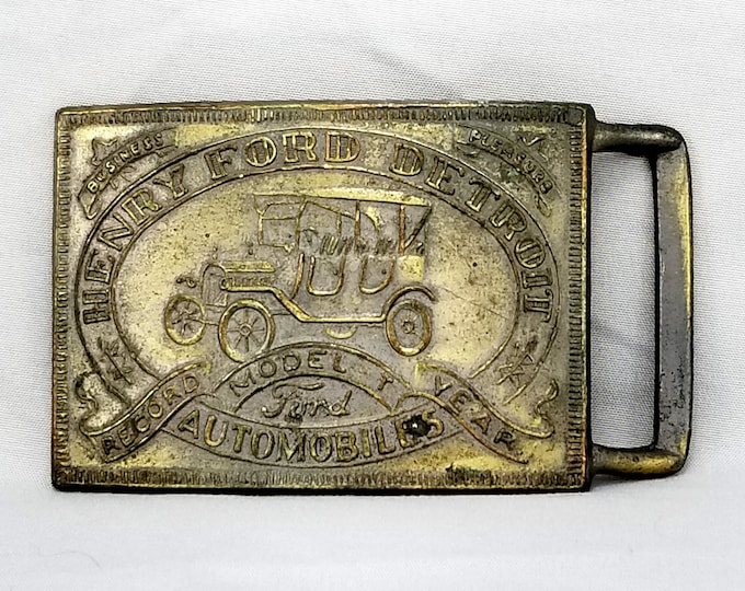 Vintage Belt Buckle Henry Ford Detroit Model T Automobiles Record Year