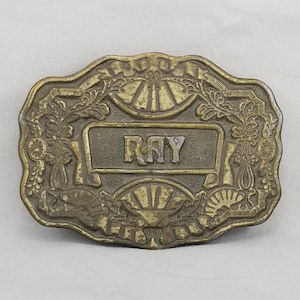 Belt Buckle Ray Name Letters Engraved Etched Western Style USA Made By Oden Inc