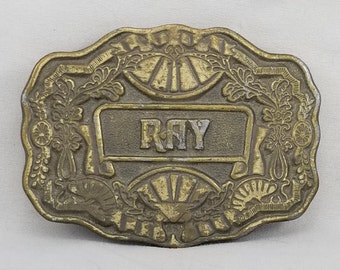 Belt Buckle Ray Name Letters Engraved Etched Western Style USA Made By Oden Inc