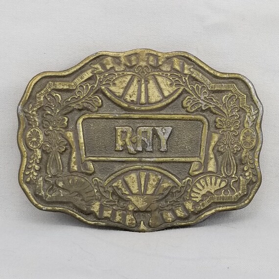 Belt Buckle Ray Name Letters Engraved Etched Western Style USA Made By Oden Inc
