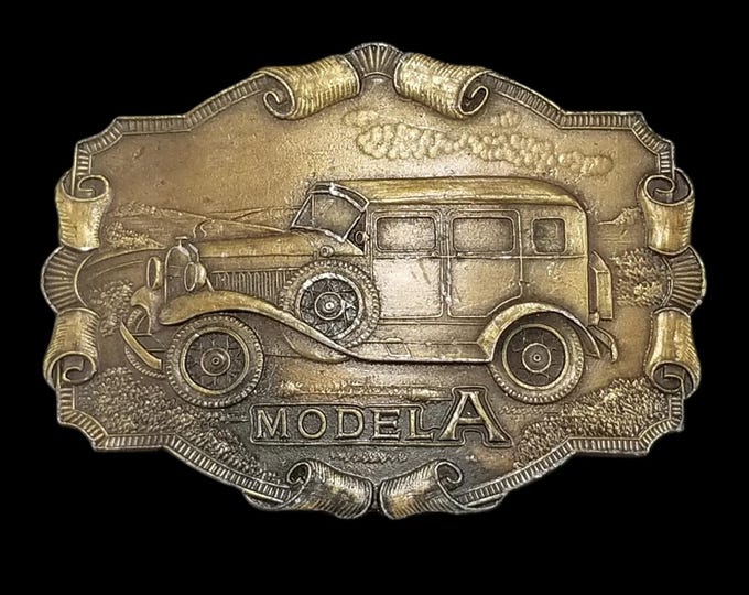 Bergamot Brass Works Belt Buckle Ford Model A 1970s Vintage Car Brass Plated