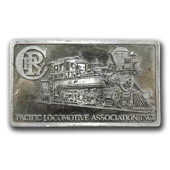 Vintage Belt Buckle Pacific Locomotive Association 233 Train Steam Engine View 2