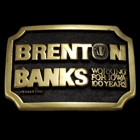 Vintage Brenton Banks Brass Belt Buckle Working For Iowa 100 Years