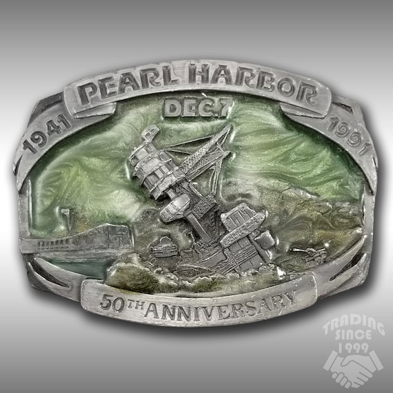 Belt Buckle Pewter 1989 Pearl Harbor 50th Anniversary 1941-1991 Dec. 7 Siskiyou