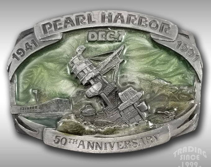 Belt Buckle Pewter 1989 Pearl Harbor 50th Anniversary 1941-1991 Dec. 7 Siskiyou