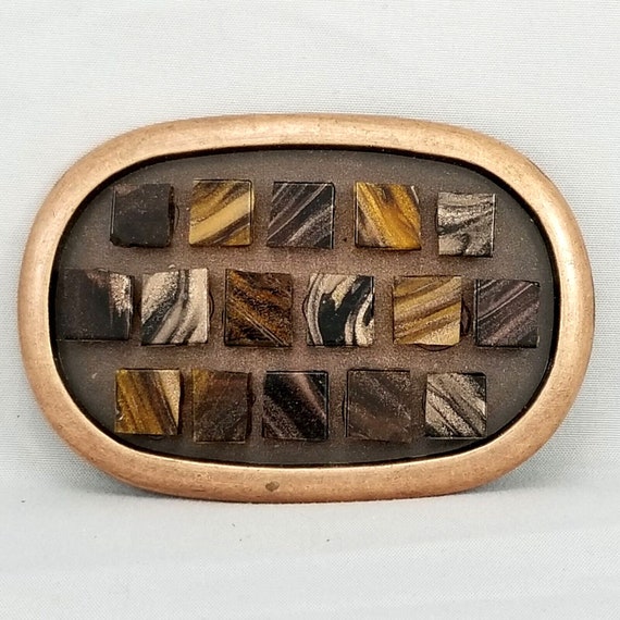Vintage Belt Buckle Women's Oval Unique Square Enamel Tiles Glued On Rare