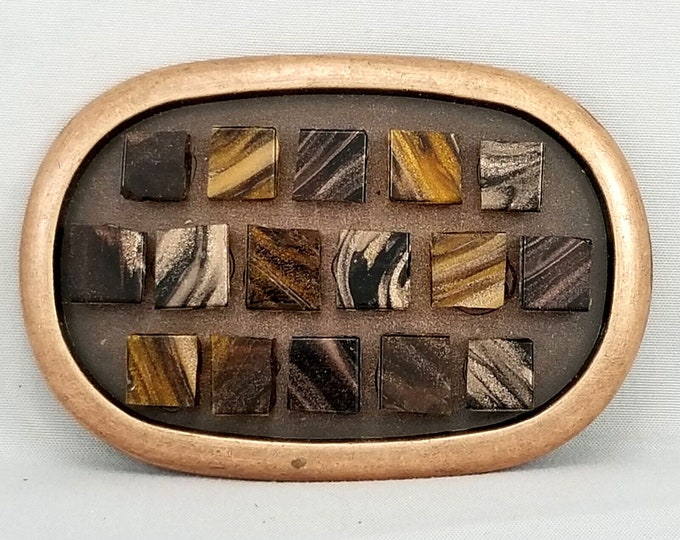 Vintage Belt Buckle Women's Oval Unique Square Enamel Tiles Glued On Rare