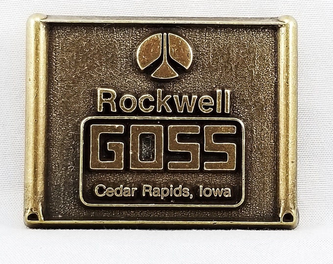 Rockwell Goss Cedar Rapids Iowa Belt Buckle Made in USA Vintage