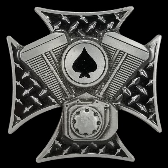 Motorcycle Engine Spade Iron Cross Belt Buckle Biker Rocker Western Style