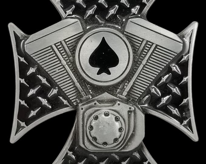 Motorcycle Engine Spade Iron Cross Belt Buckle Biker Rocker Western Style