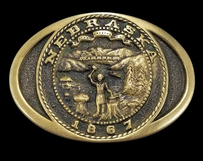 Heritage Mint Nebraska 1867 State Seal Solid Brass Belt Buckle Vintage 1977