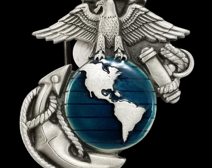 1991 Pure Pewter US Marines Belt Buckle Semper Fidelis Eagle Globe Anchor