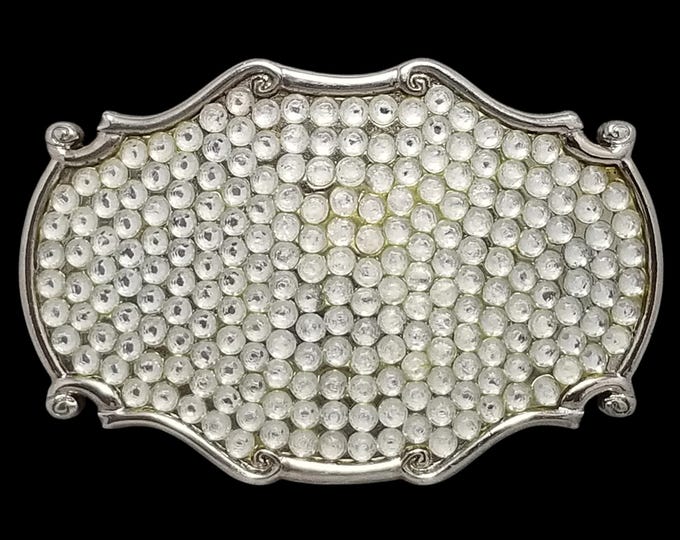 Vintage Belt Buckle Women Glamour Silver Color Clear Rhinestones Western