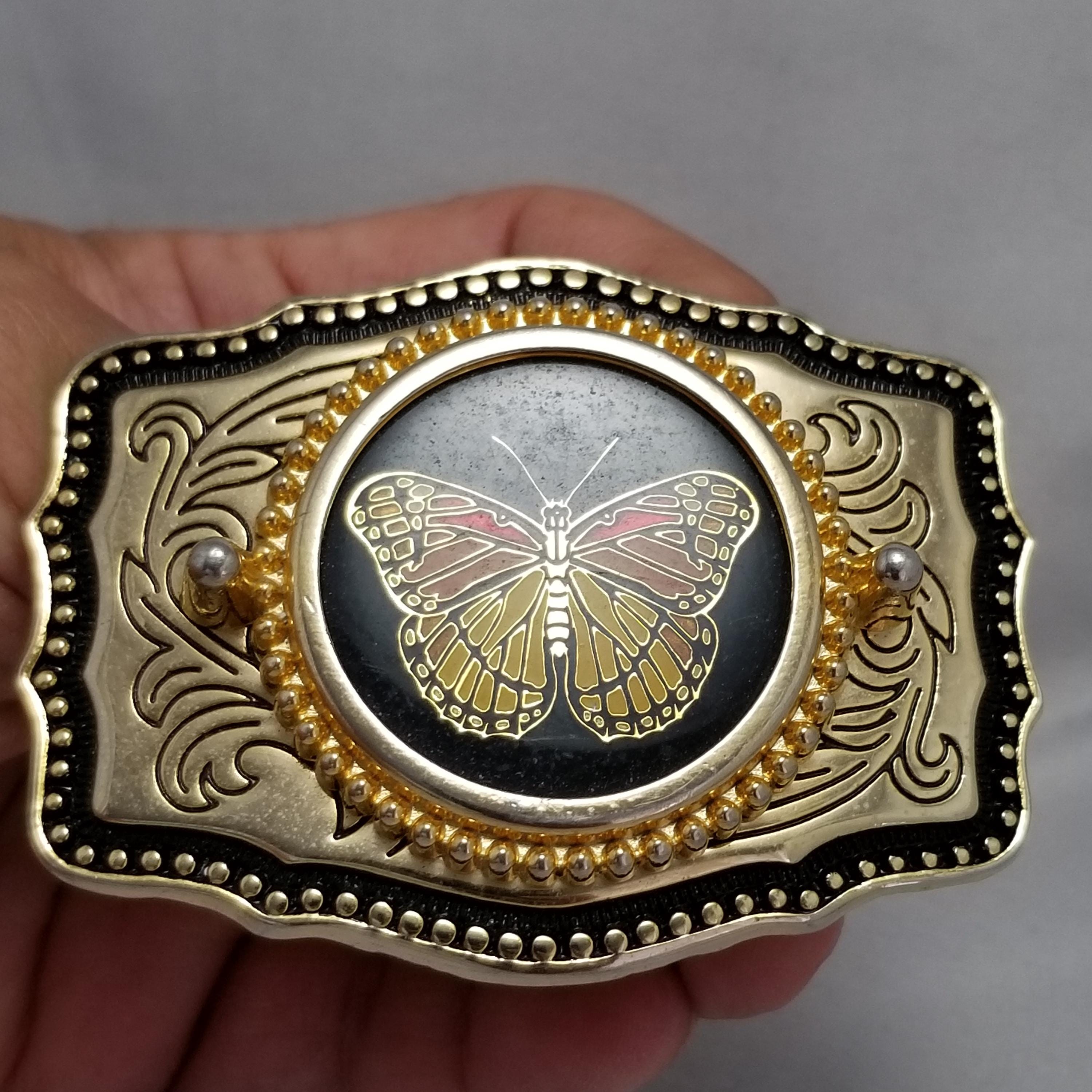 Vintage Belt Buckle Colorful Butterfly Gold Color Western  display picture 3