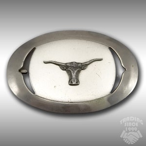 Vintage Belt Buckle Longhorn Bull Texas Oval Western Cowboy Cowgirl Rodeo