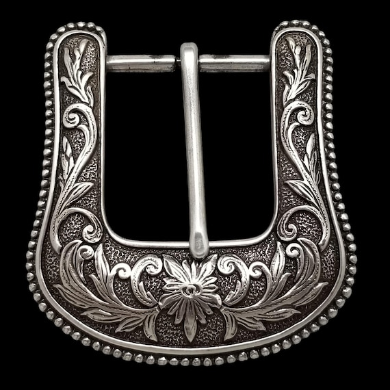 ARIAT Western Pin Belt Buckle: Filigree Rope Edge, 3 inch, USA Made