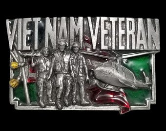 Vintage Gürtelschnalle 1983 Pewter Vietnam veteranen Soldaten der Armee Bergamotte
