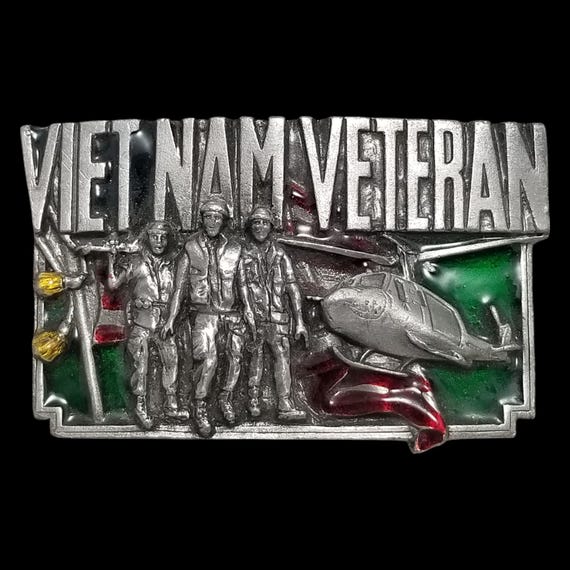 Vintage Belt Buckle 1983 Pewter Vietnam Veteran Soldiers Armed Forces Bergamot