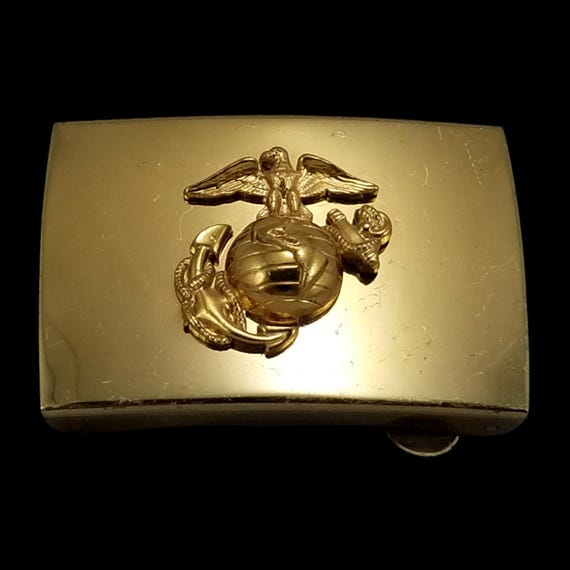 Vintage US Marine Corps Emblem Belt Buckle Gold Tone Eagle Globe