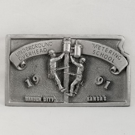 Vintage Belt Buckle 1991 Underground Overhead Metering School Garden City Kansas