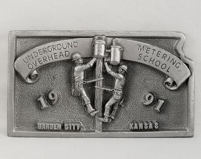 Vintage Belt Buckle 1991 Underground Overhead Metering School Garden City Kansas