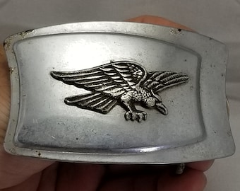 Vintage Belt Buckle American Bald Eagle Silver Color Heavy Use