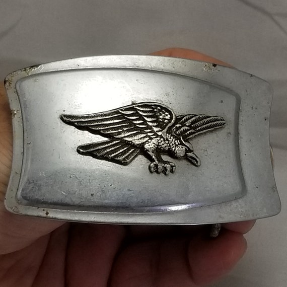 Vintage Belt Buckle American Bald Eagle Silver Color Heavy Use